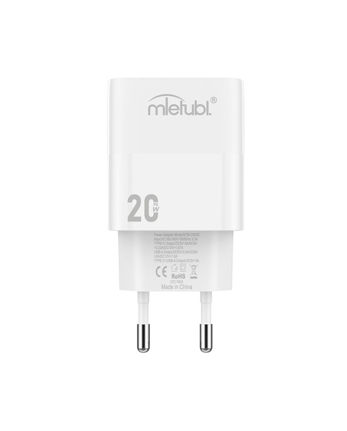 Ładowarka kostka Mietubl CS03 USB/USB-C 20W PD QC