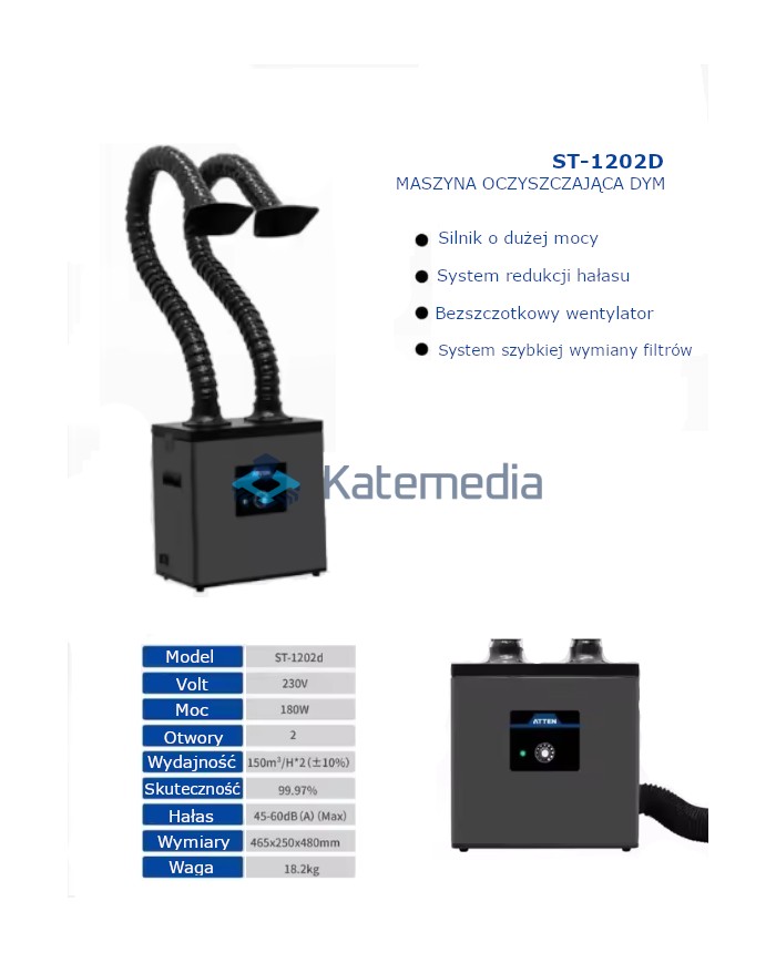 Professional dual fume extractor Atten ST-1202D 180W