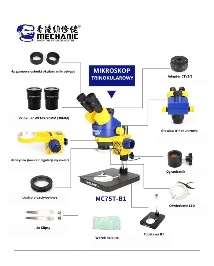 Mikroskop Stereo Triocular Mechanic MC75T Minionek