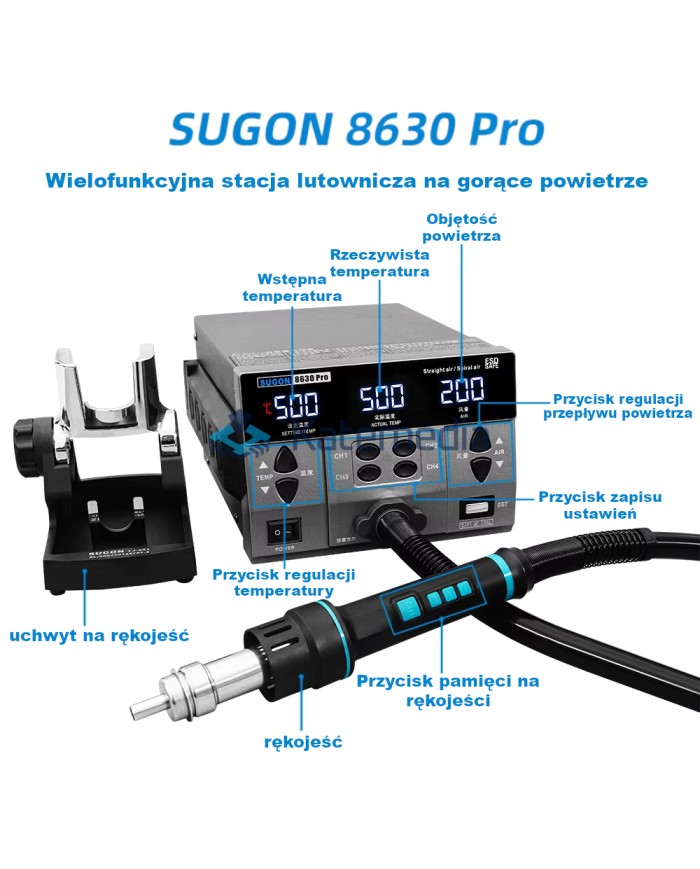 Sugon 8630 Pro Hot Air Soldering Station Kit + 7 Nozzles