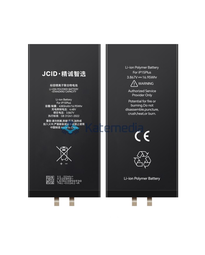 JCID iPhone 15 Plus Battery without BMS tape + Insert