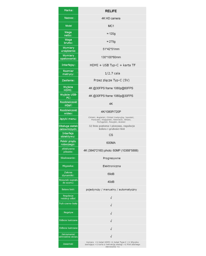 Kamera mikroskopowa RELIFE MC1 4K HDMI