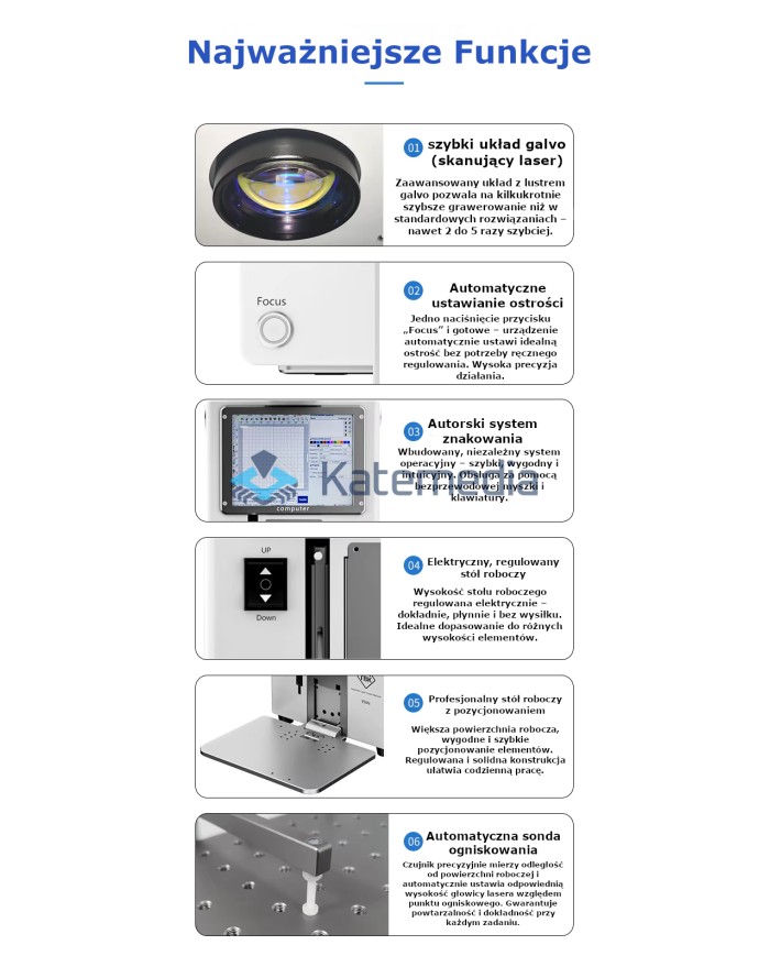 Laser TBK 958N z obrotowym uchwytem i odłączaną głowicą możliwość graweru