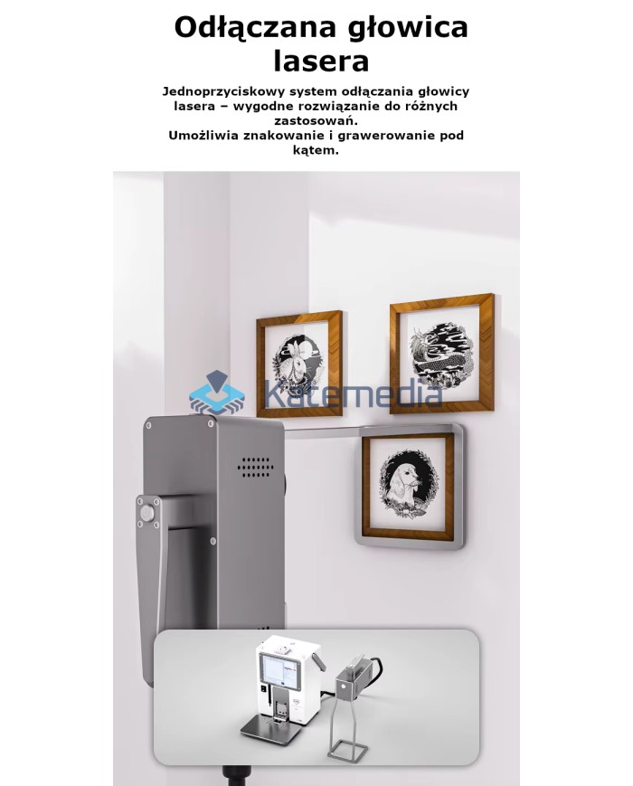 Laser TBK 958N z obrotowym uchwytem i odłączaną głowicą możliwość graweru
