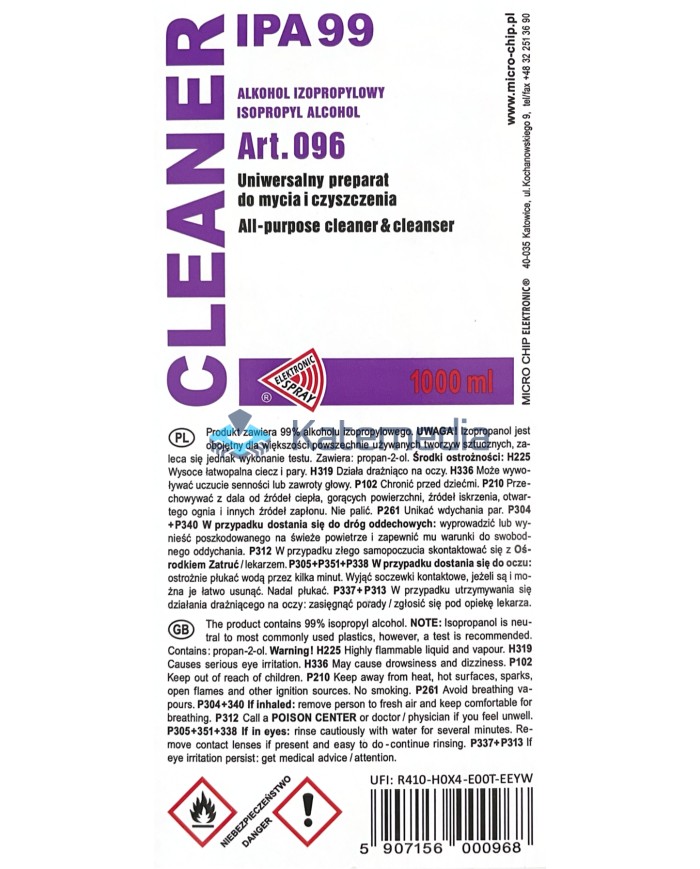 Alkohol IZOPROPYLOWY Cleaner IPA 99 1L