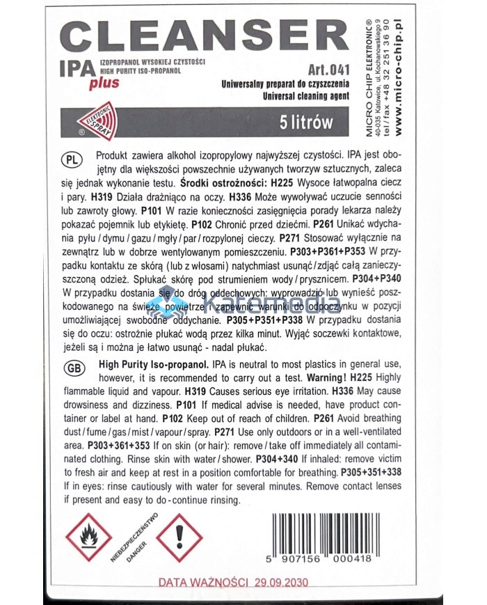 Alkohol IZOPROPYLOWY Cleanser IPA Plus 5L
