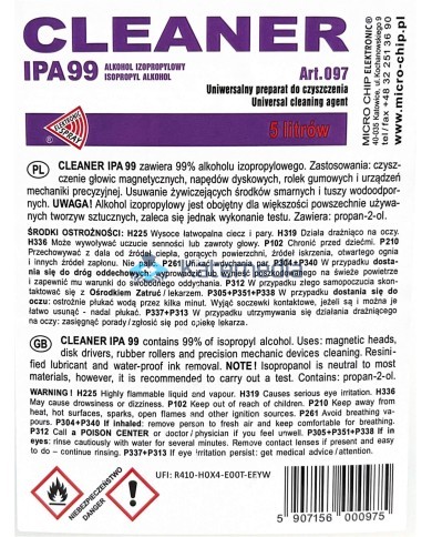 Isopropyl alcohol IPA 99 cleaner 5L