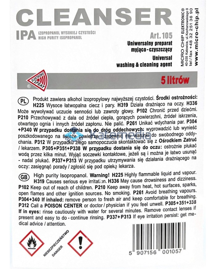 Isopropyl alcohol cleanser IPA 5L