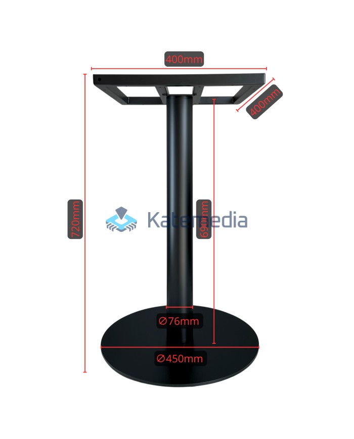 Table pedestal, metal leg, B09K, fi450, 400x400, Black