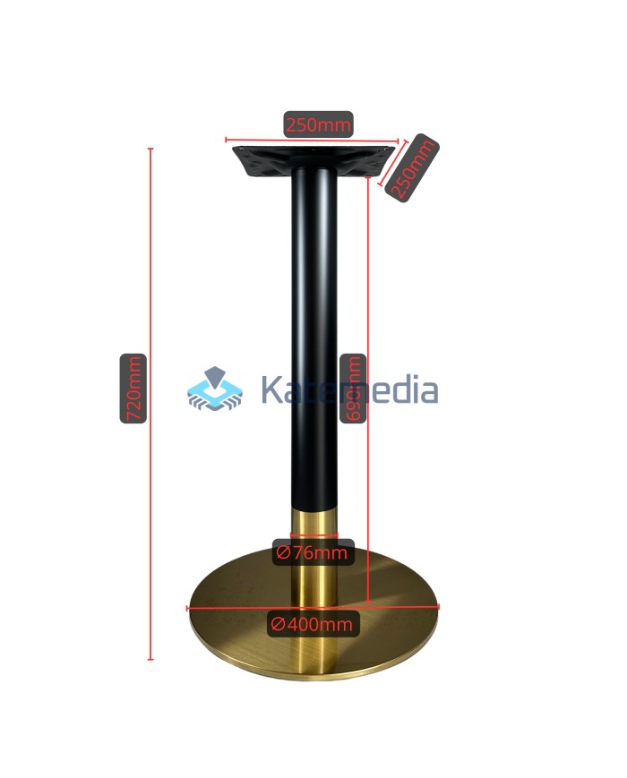 Table pedestal, metal leg, A022, fi400, 250x250, Black and Gold