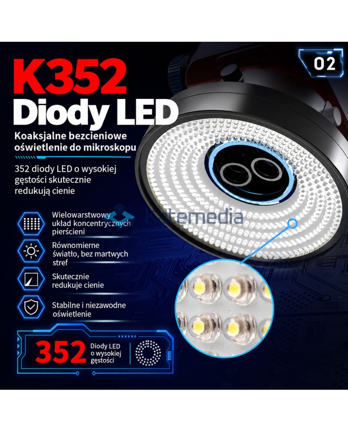 Lampa Koaksjalna LED 352 do Mikroskopu Bez Cieni JTX K352