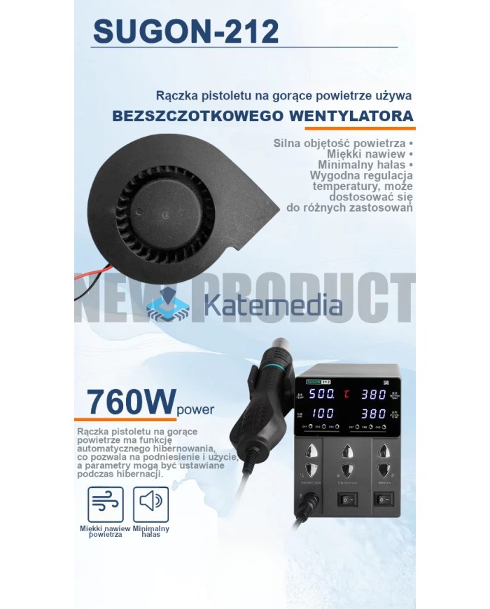 Sugon 212 – stacja lutownicza 2w1 Hot Air i T12