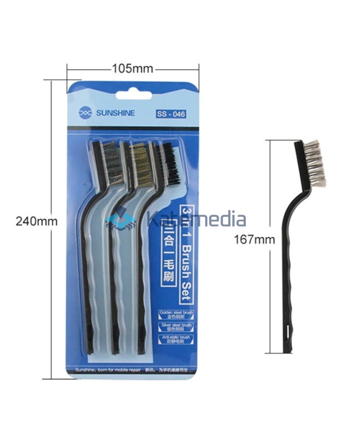 Set of 3 brushes for cleaning electronics