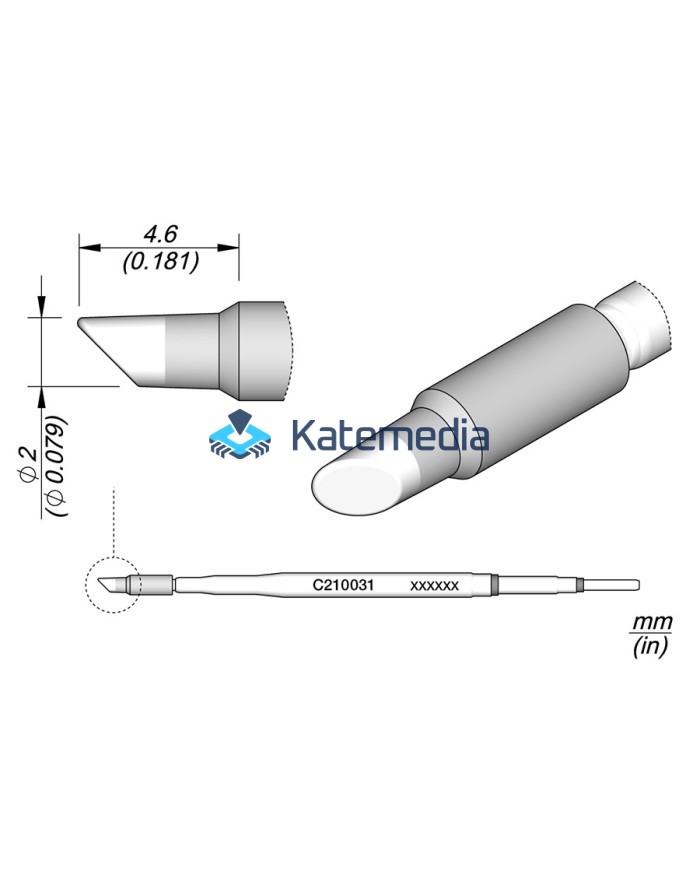 Soldering Tip JBC C210031 Bevel Cartridge Ø 2
