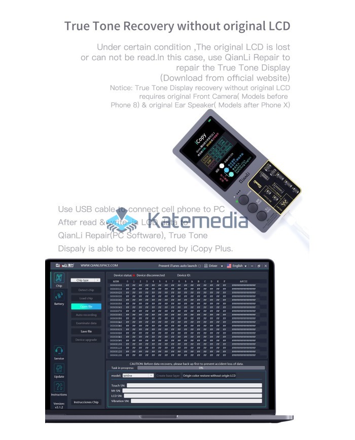 Programator Qianli iCopy Plus 2.2 True Tone / Baterie / Kable