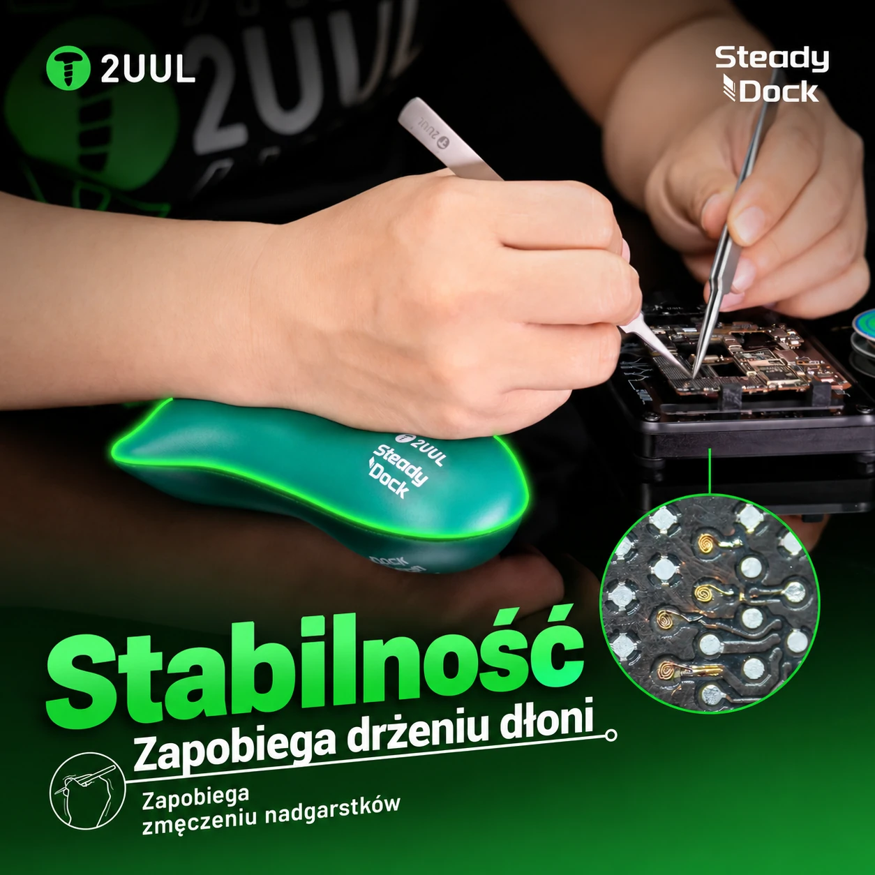 2UUL Steady Dock - stabilne podparcie dłoni podczas napraw płyt głównych i mikrolutowania