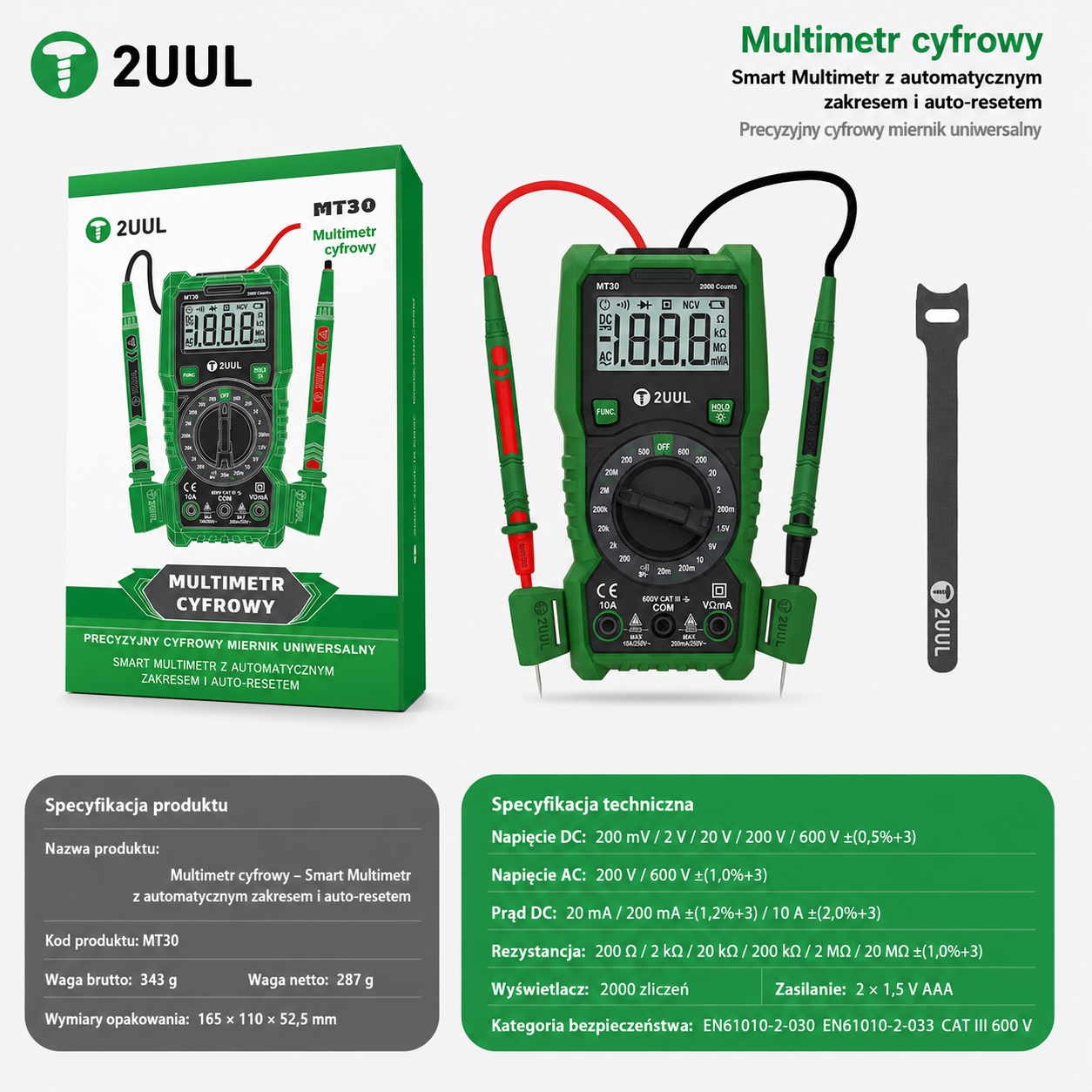 Multimetr cyfrowy 2UUL MT30 – zestaw i specyfikacja