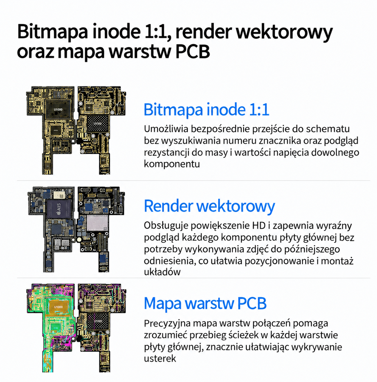 JCID Drawing – bitmapa inode 1:1, render wektorowy i mapa warstw PCB