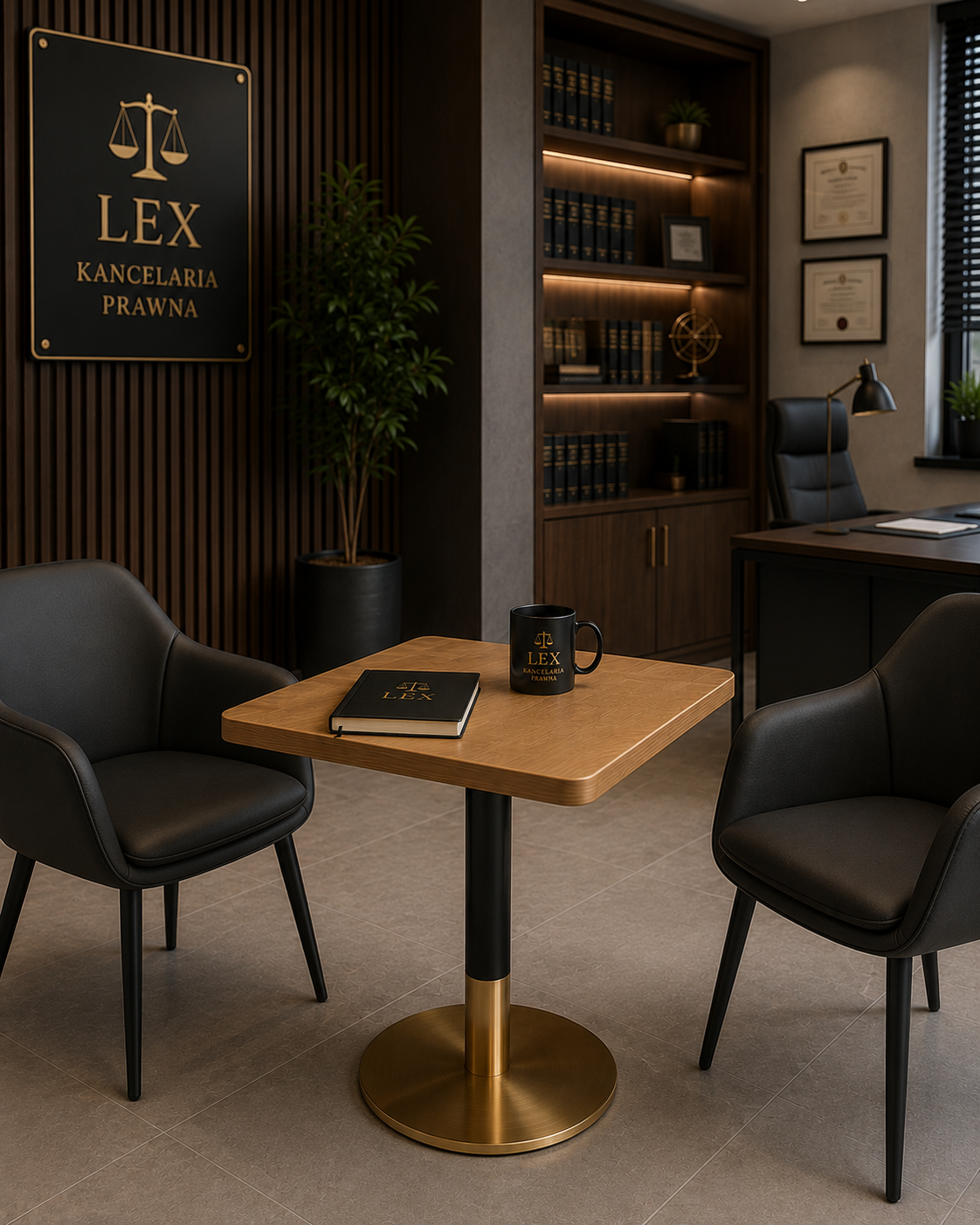 Postument A022 with a wooden top in a law office arrangement